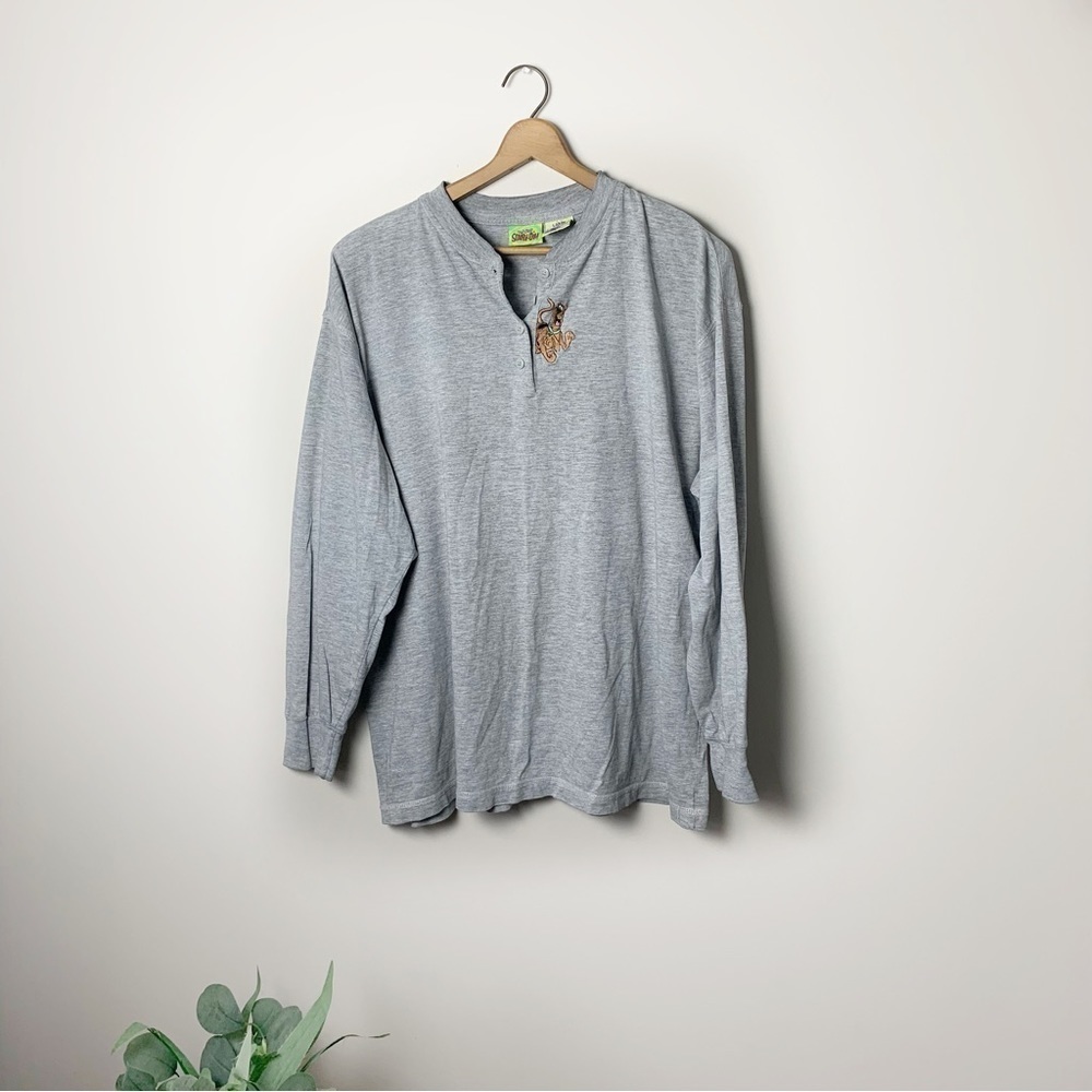 [Vintage] Scooby Doo Gray Embroidered Henley Long Sleeve Top